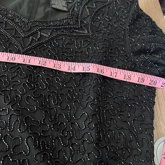 Cote d'Azur Top Evening Beaded Scallop Hem Short Sleeve Black Size Large - Picture 9 of 10